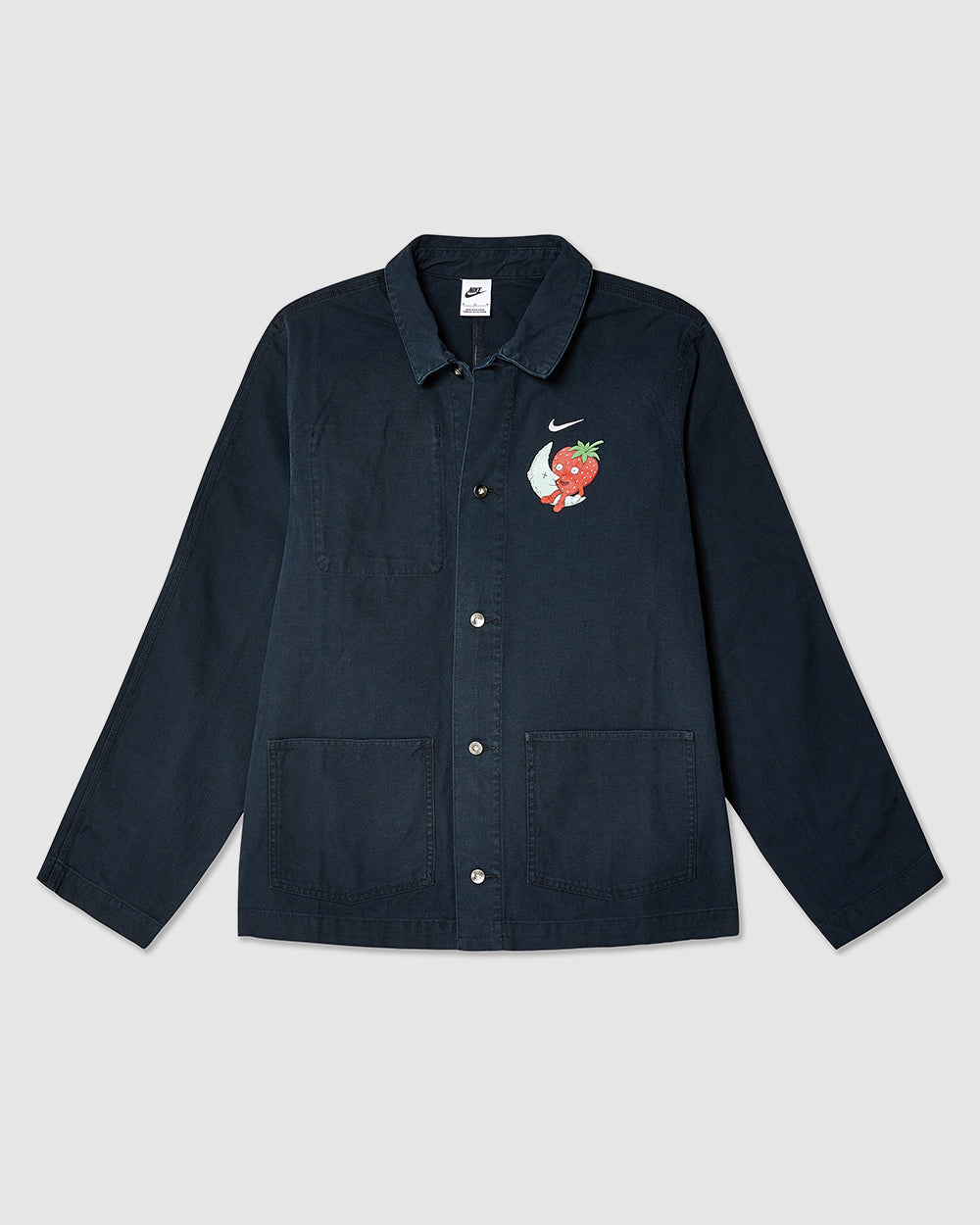 Product shot of a navy jacket